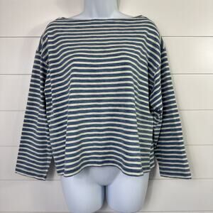 AE77 American Eagle Boatneck Boxy Tee Shirt Blue Striped sz M
